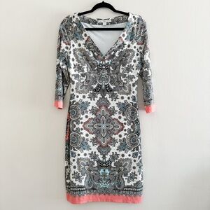 Boston Proper Lux Tile Print Mid Long Sleeve Midi Dress